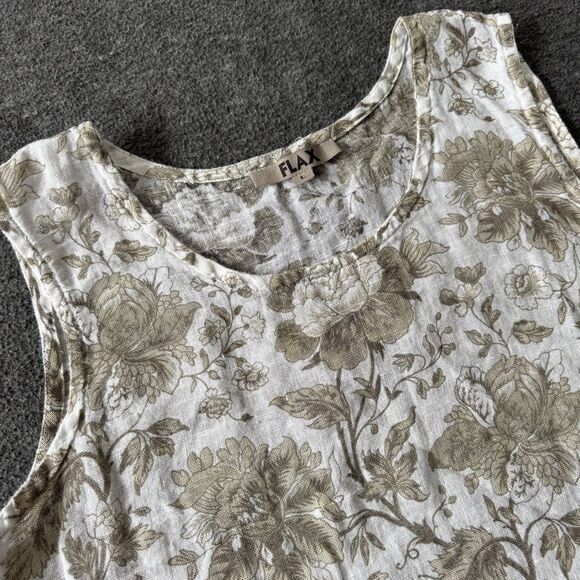 FLAX Tops - FLAX Linen floral sleeveless tank blouse top Women’s Large Brown Tan
